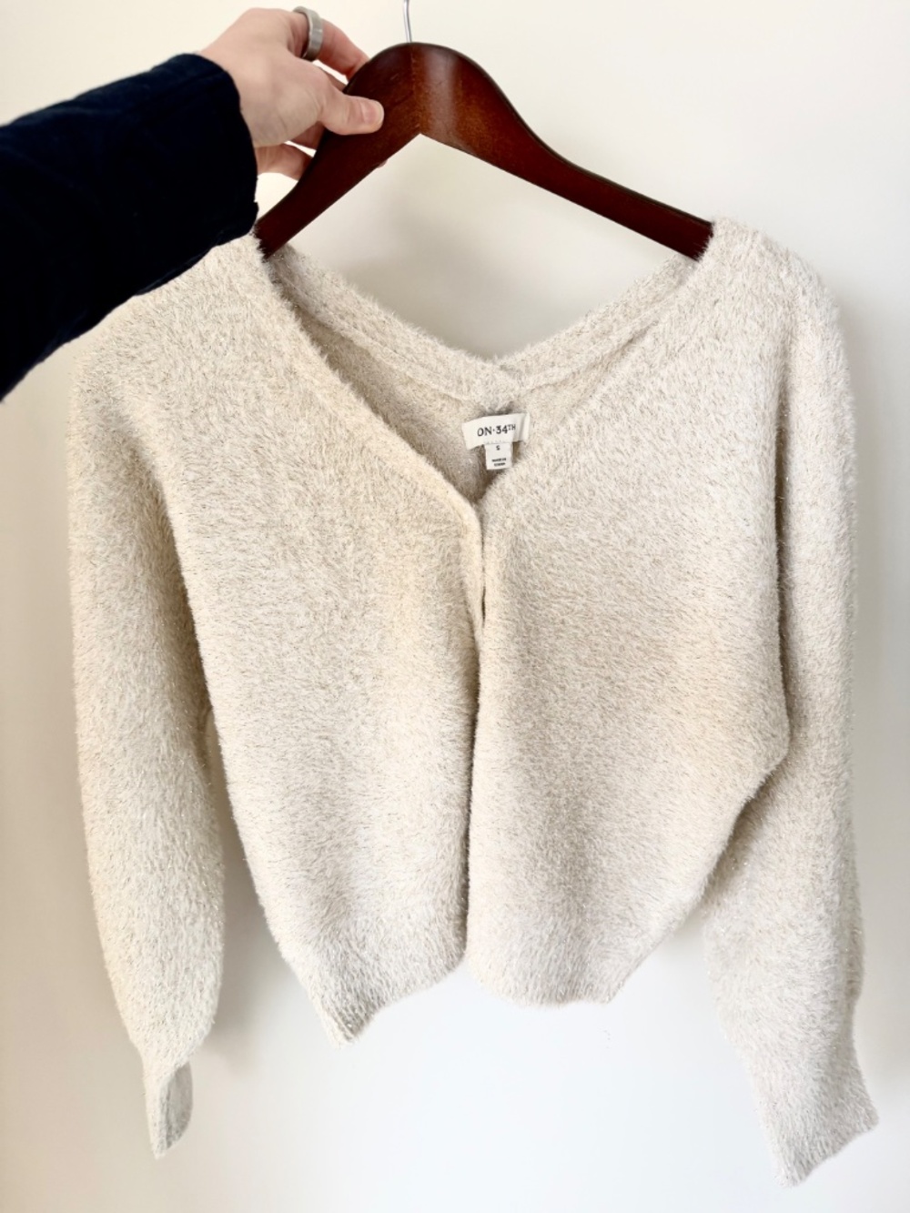 Gold Flecked Fuzzy V-Neck Cardigan Sweater Size Small
